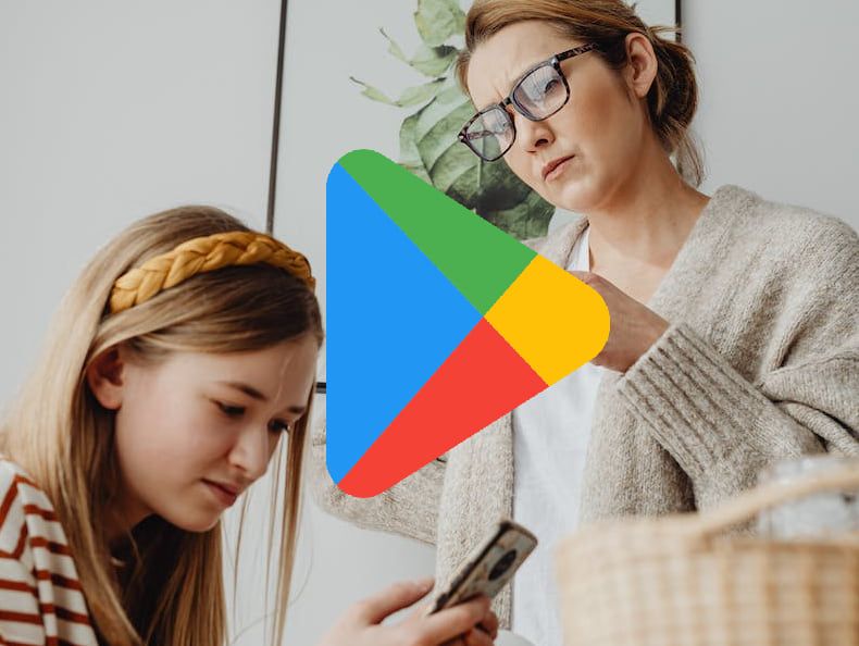 Woman standing beside teen girl using a smartphone