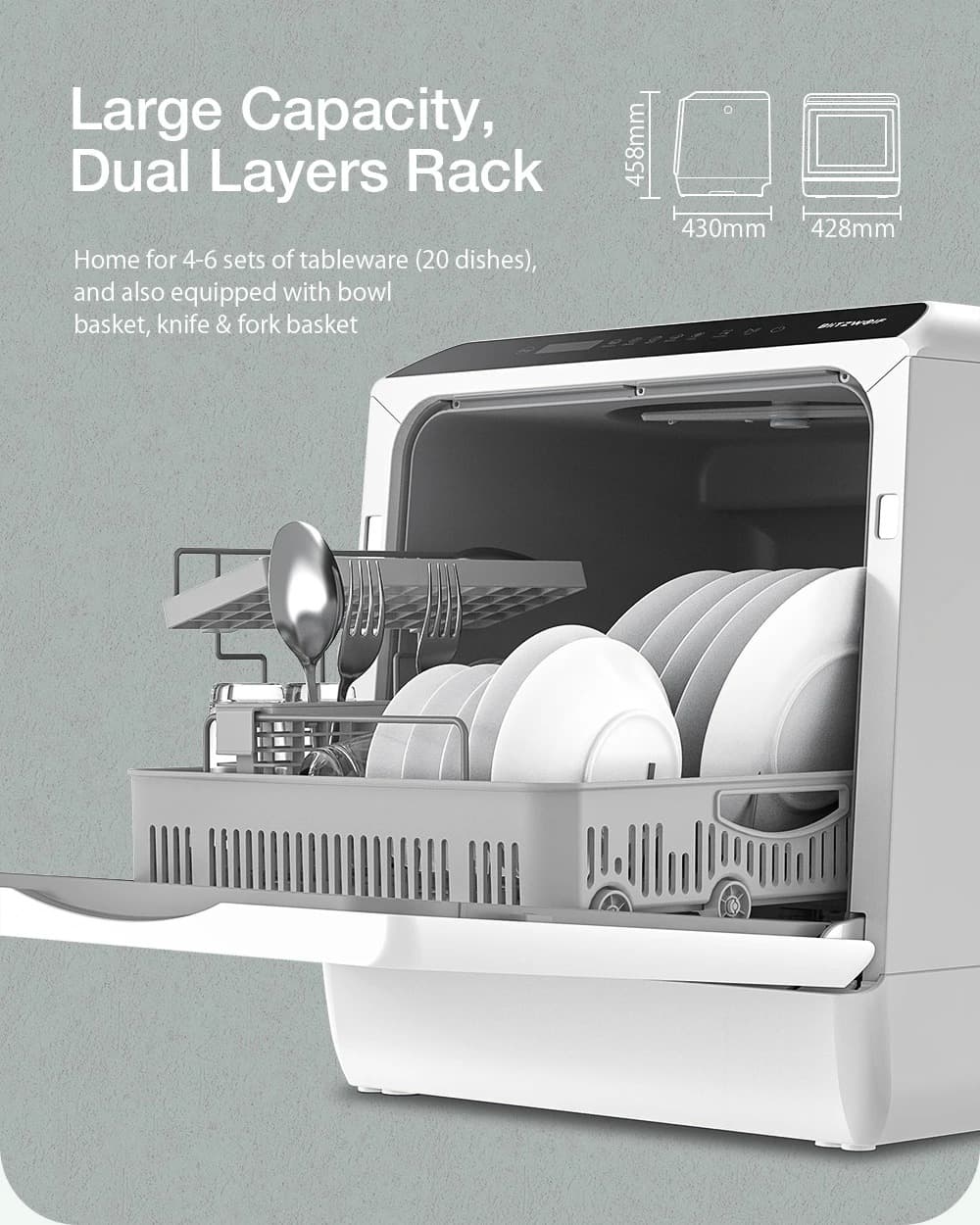 BlitzHome BH-CDW1: Πλυντήριο πιάτων πάγκου 900W, για 4-6 σερβίτσια και λειτουργία μέσω εφαρμογής!