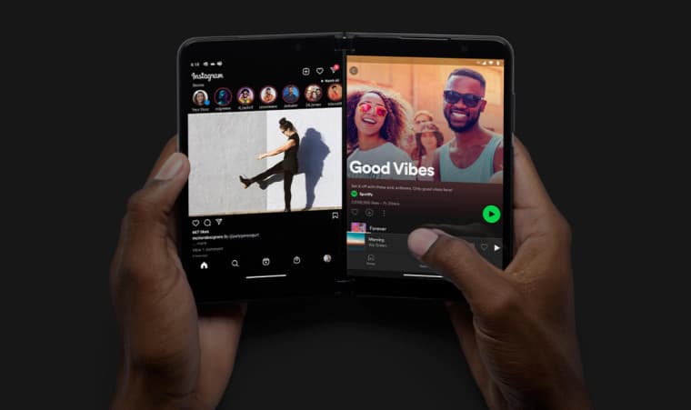 The Surface Duo 2 with the Spotify app