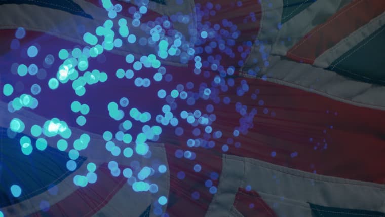 UK flag and fibre optic cables