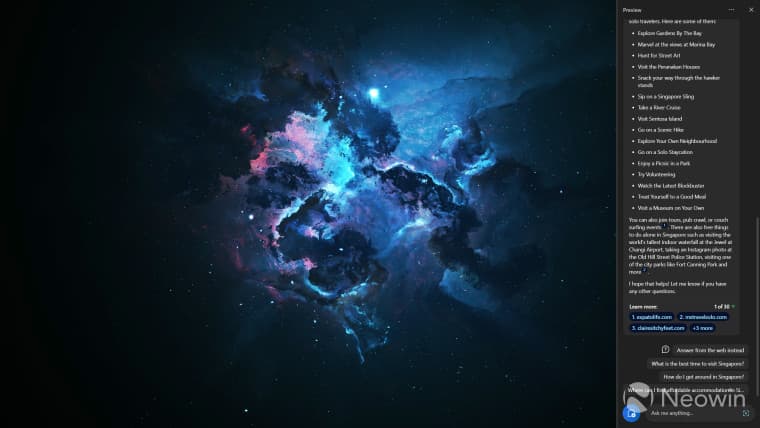 Screenshot showing Windows Copilot in action