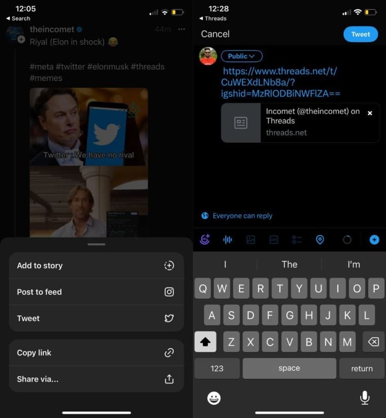 Στιγμιότυπο οθόνης του Threads Share UI