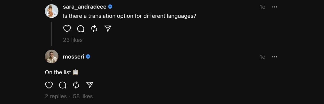 μετάφραση εντός εφαρμογής για Threads