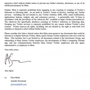 Νομική επιστολή του Twitter που απευθύνεται στον Mark Zuckerberg