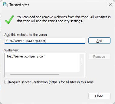 Αξιόπιστοι ιστότοποι εντός των ρυθμίσεων των Windows