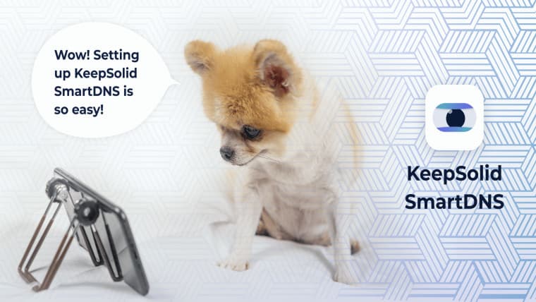 keepsolid smartdns artwork dog looking at phone