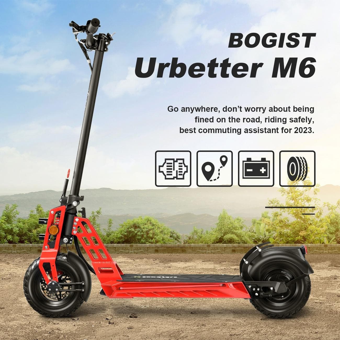 BOGIST Urbetter M6 : Στιβαρό, πατίνι με μοτέρ 500W, αναρτήσεις μπροστά και πίσω, και μεγάλα λάστιχα 11"!