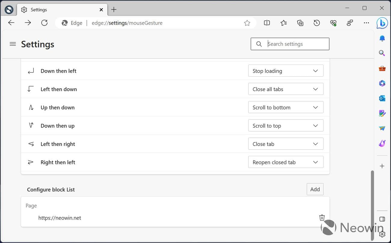 Ένα στιγμιότυπο οθόνης των ρυθμίσεων του Microsoft Edge που δείχνει πώς να αποκλείσετε έναν ιστότοπο