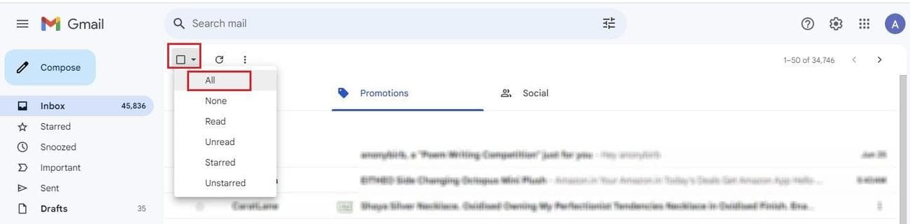 Στιγμιότυπο οθόνης του αναπτυσσόμενου βέλους στην έκδοση για υπολογιστές του Gmail