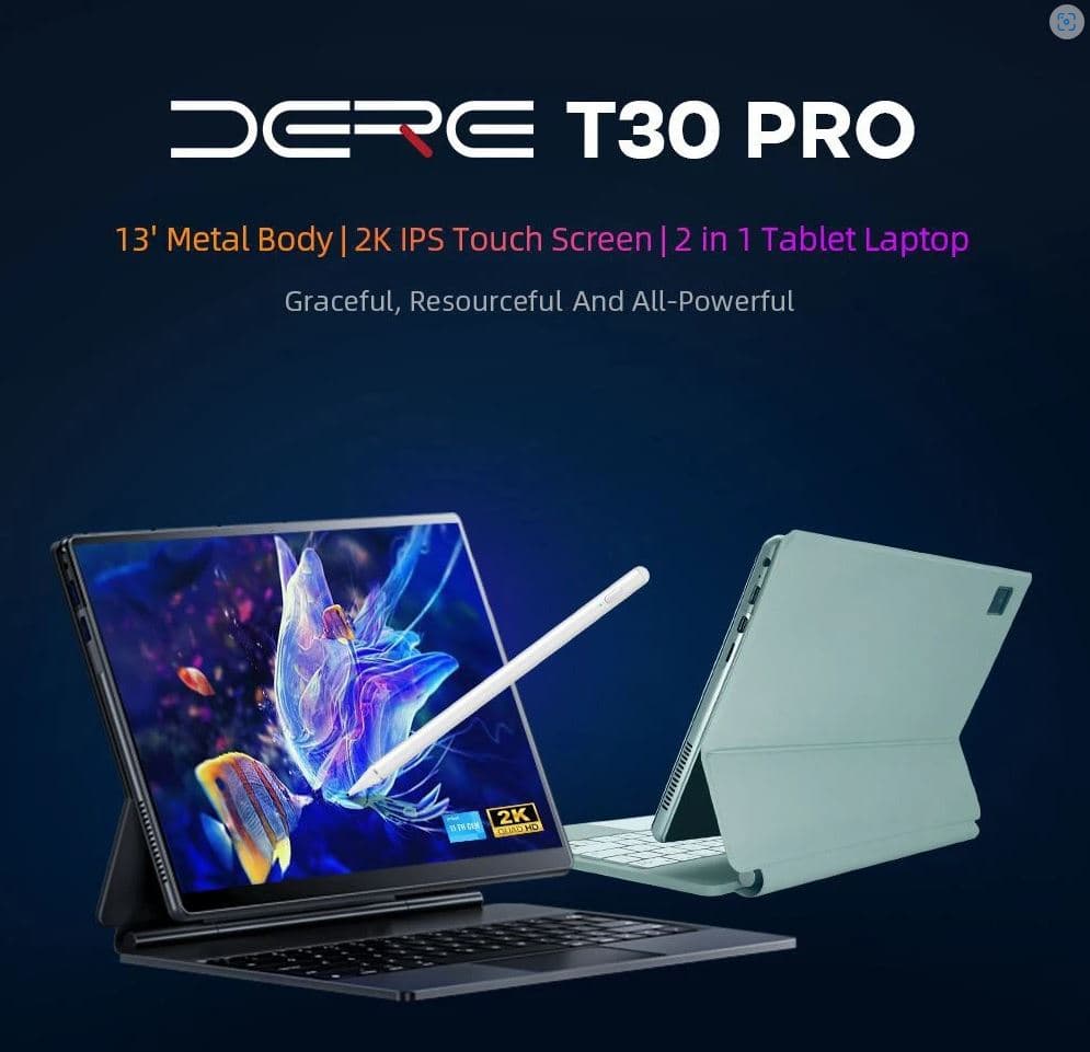 Dere T30 Pro : 2-in-1 Laptop με 2Κ οθόνη 13", 16GB RAM και Windows 11 Pro στα 369€!