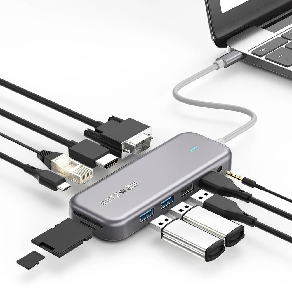 BlitzWolf BW-TH8 : USB-C Hub 11-σε-1, με USB/HDMI/VGA και Ethernet θύρες, αλλα και τροφοδοσία με μέχρι και 100W.