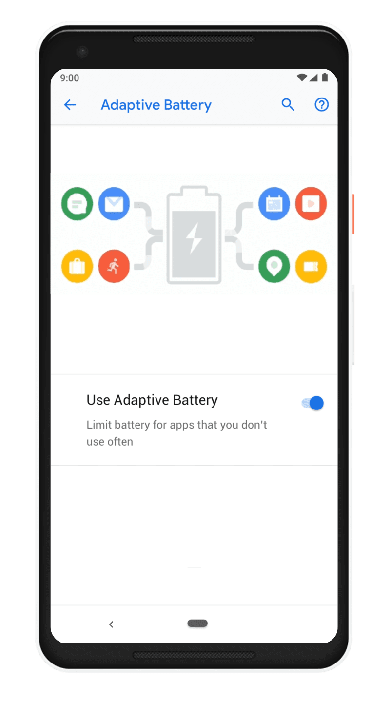 A mock up of the Adaptive Battery settings on a Google Pixel phone