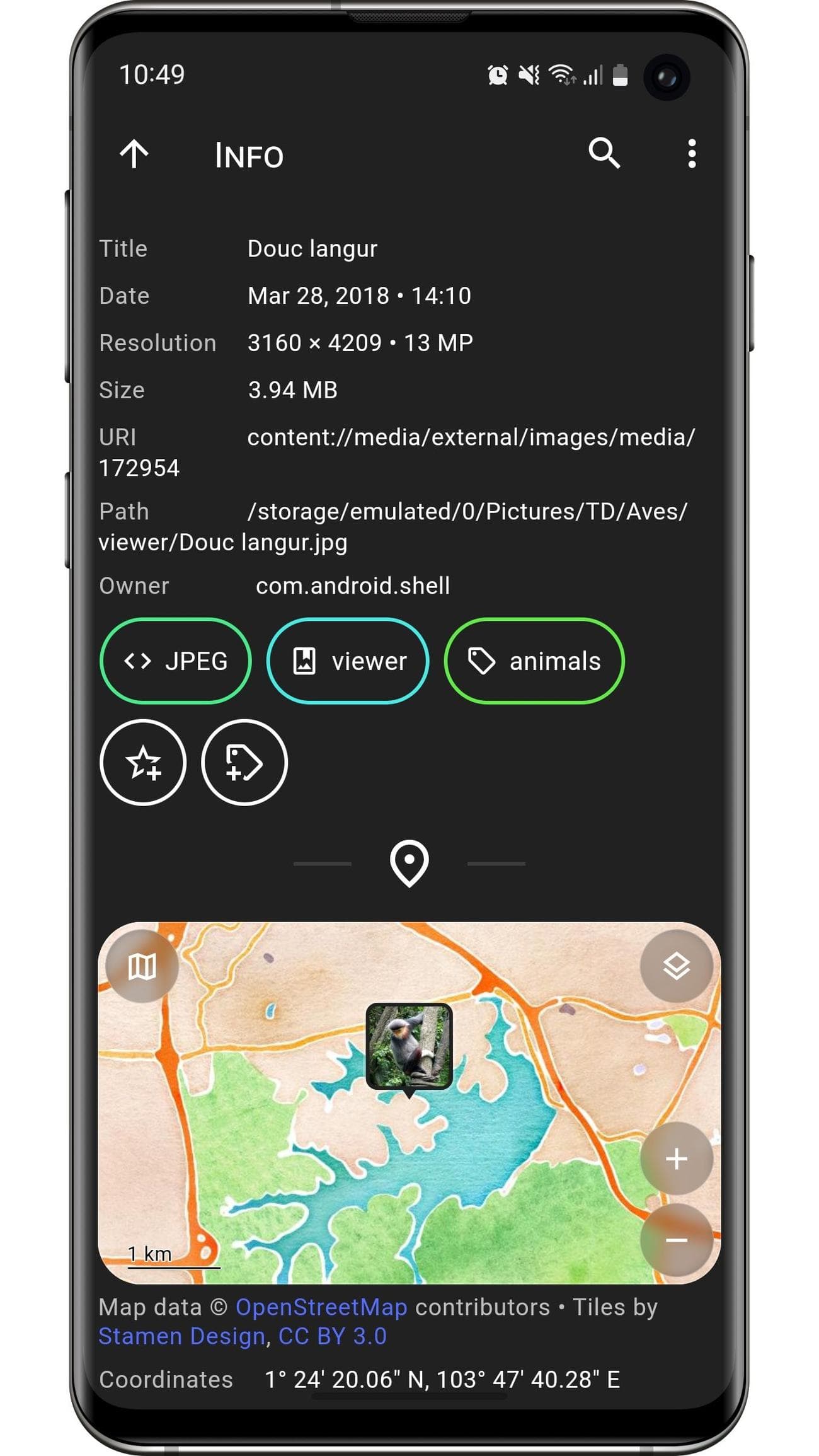 στιγμιότυπο οθόνης μεταδεδομένων μιας φωτογραφίας σε ένα τηλέφωνο 