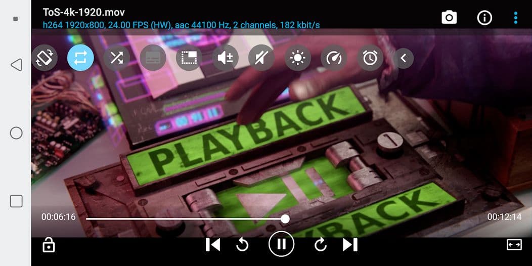 στιγμιότυπο οθόνης των στοιχείων ελέγχου πολυμέσων στην εφαρμογή αναπαραγωγής βίντεο