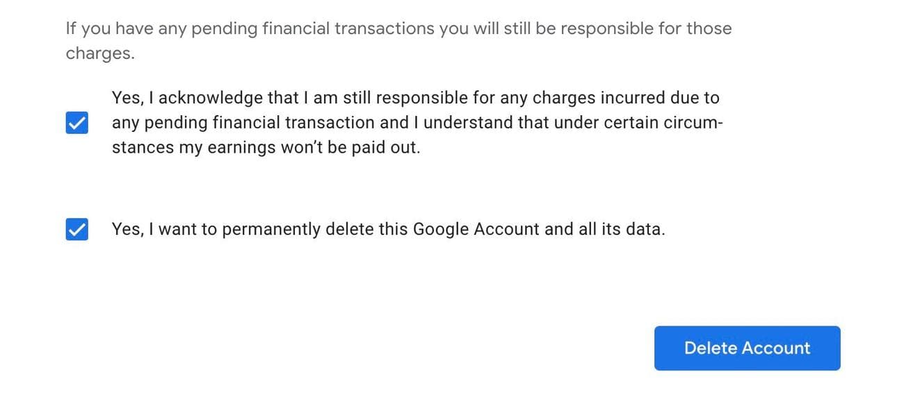 delete google account on web