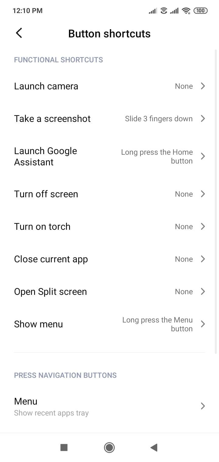Το μενού ρυθμίσεων του κουμπιού συντομεύει σε ένα τηλέφωνο Xiaomi