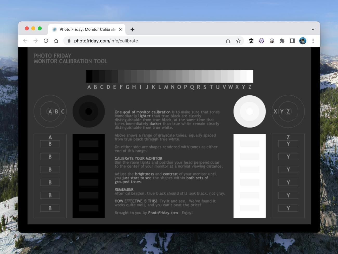 Το εργαλείο βαθμονόμησης χρωμάτων Photo Friday, το οποίο μπορείτε να βρείτε στο διαδίκτυο.