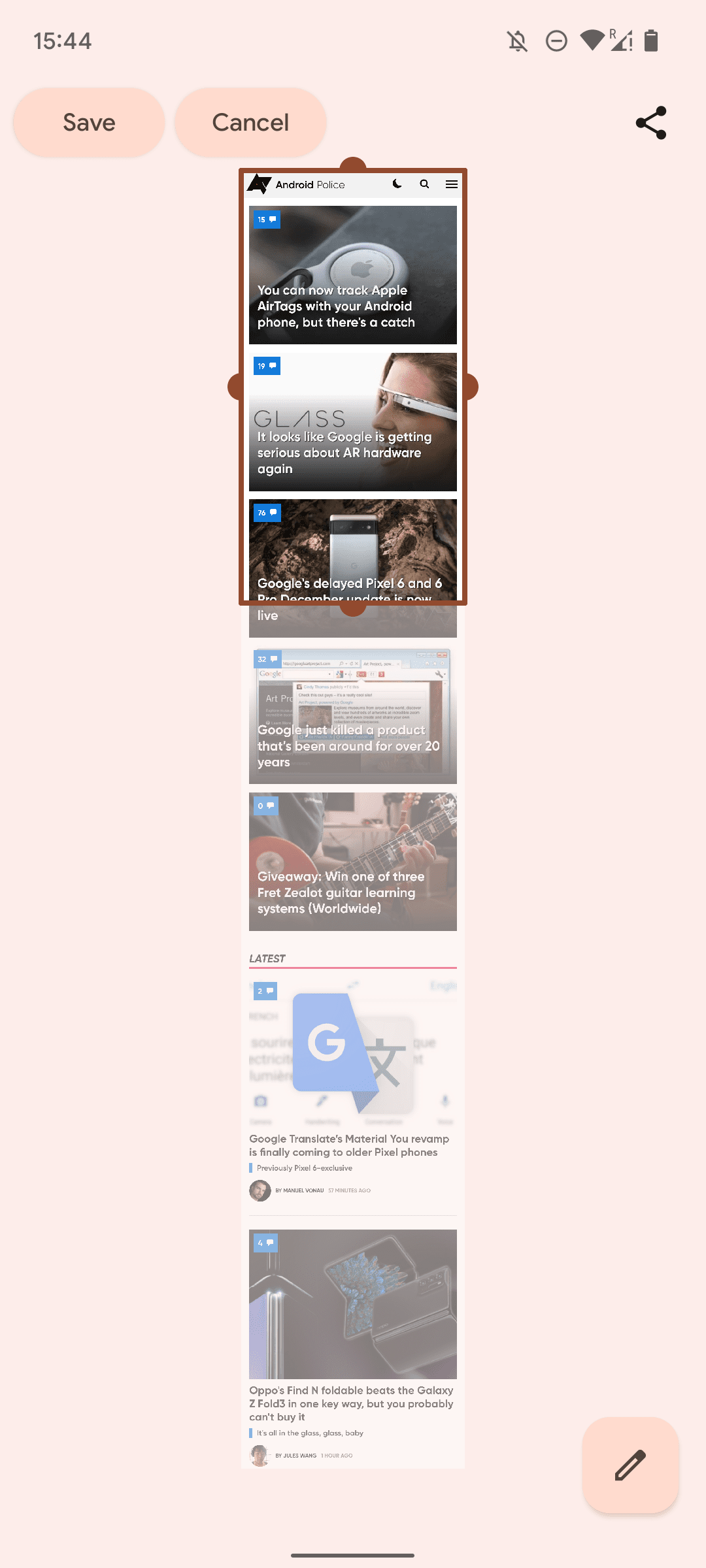 Η επιλογή κύλισης στιγμιότυπου οθόνης κατά τη λήψη στιγμιότυπου οθόνης σε τηλέφωνο Google Pixel