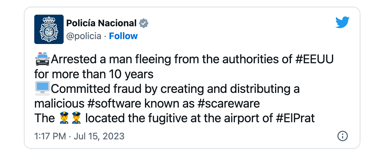 Tweet της Policia Nacional