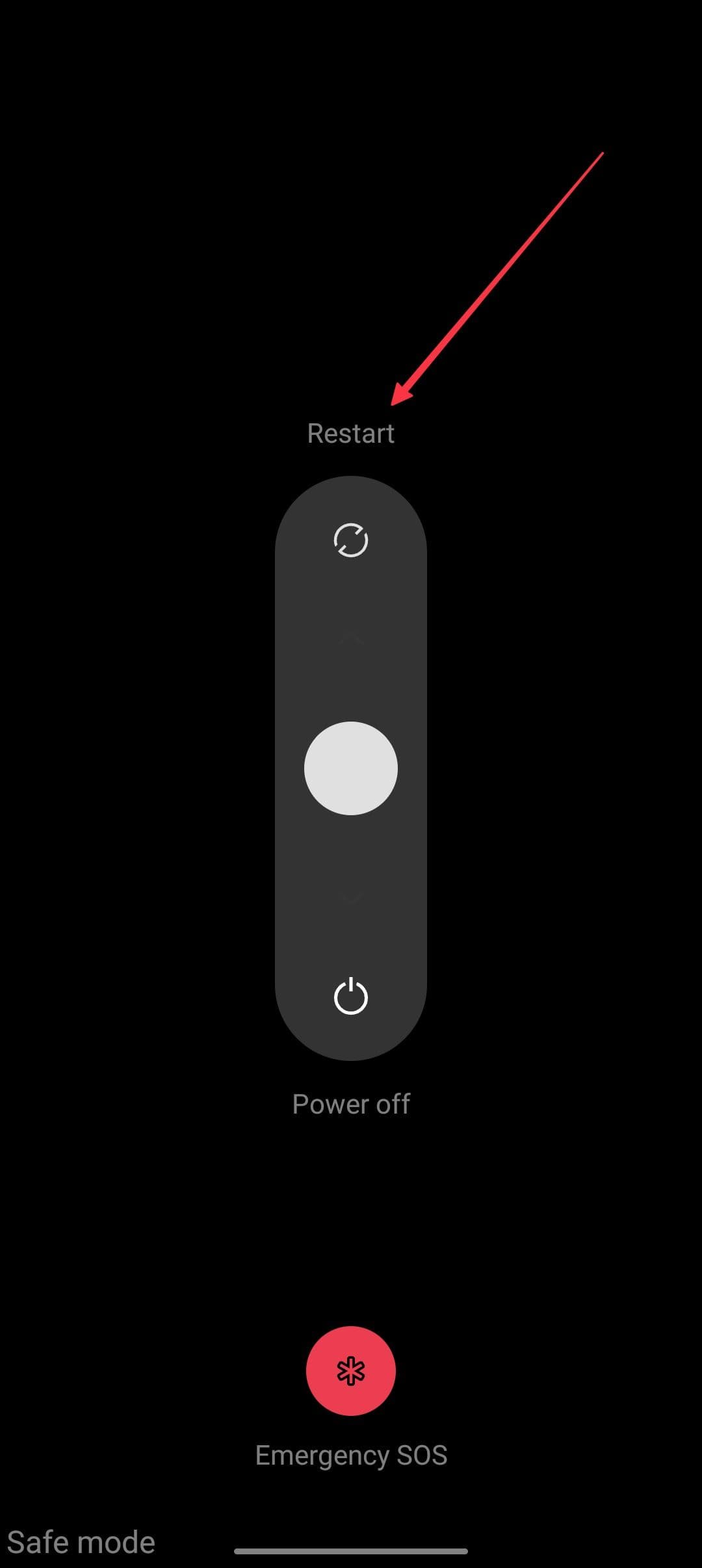 Ένα στιγμιότυπο οθόνης των επιλογών τερματισμού λειτουργίας Android. 