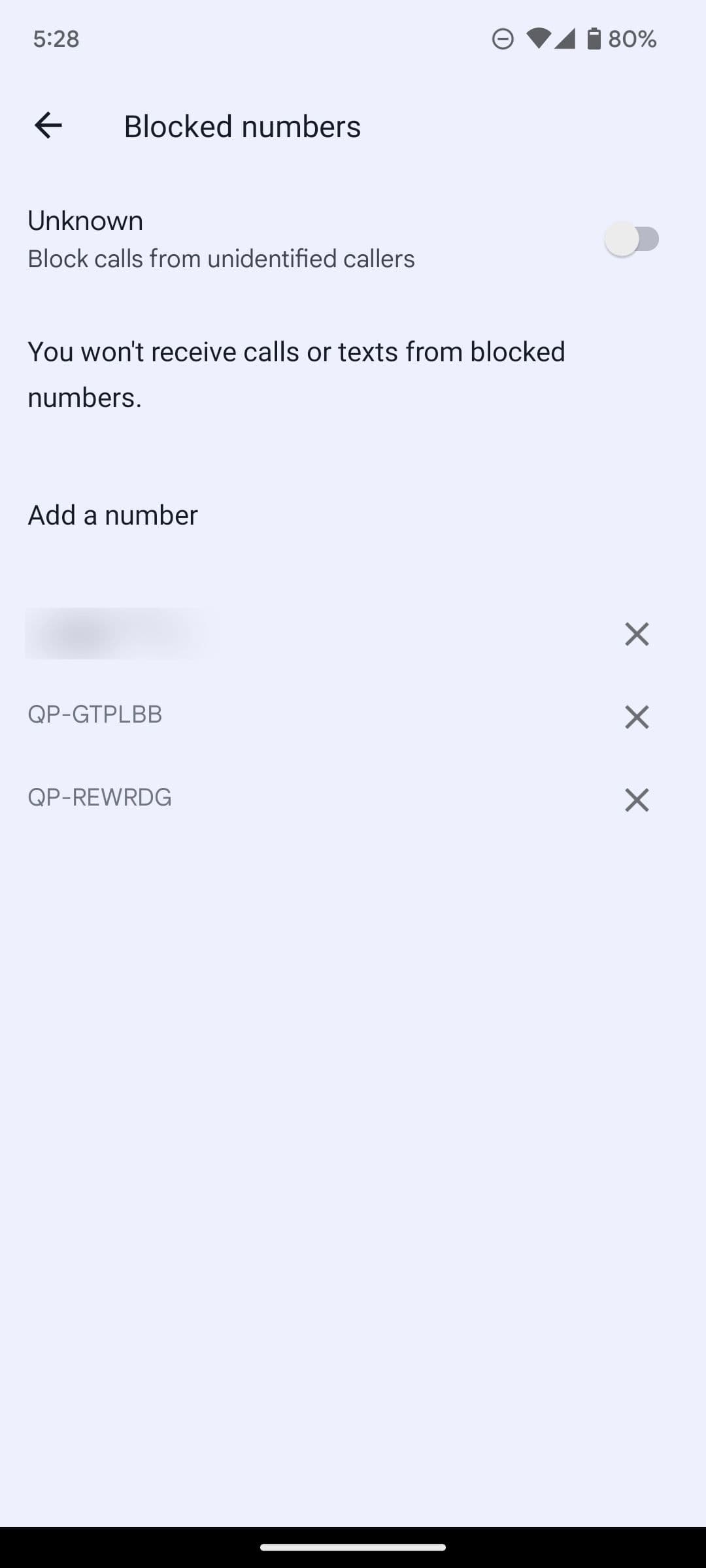 Ελέγξτε τη λίστα αποκλεισμένων αριθμών
