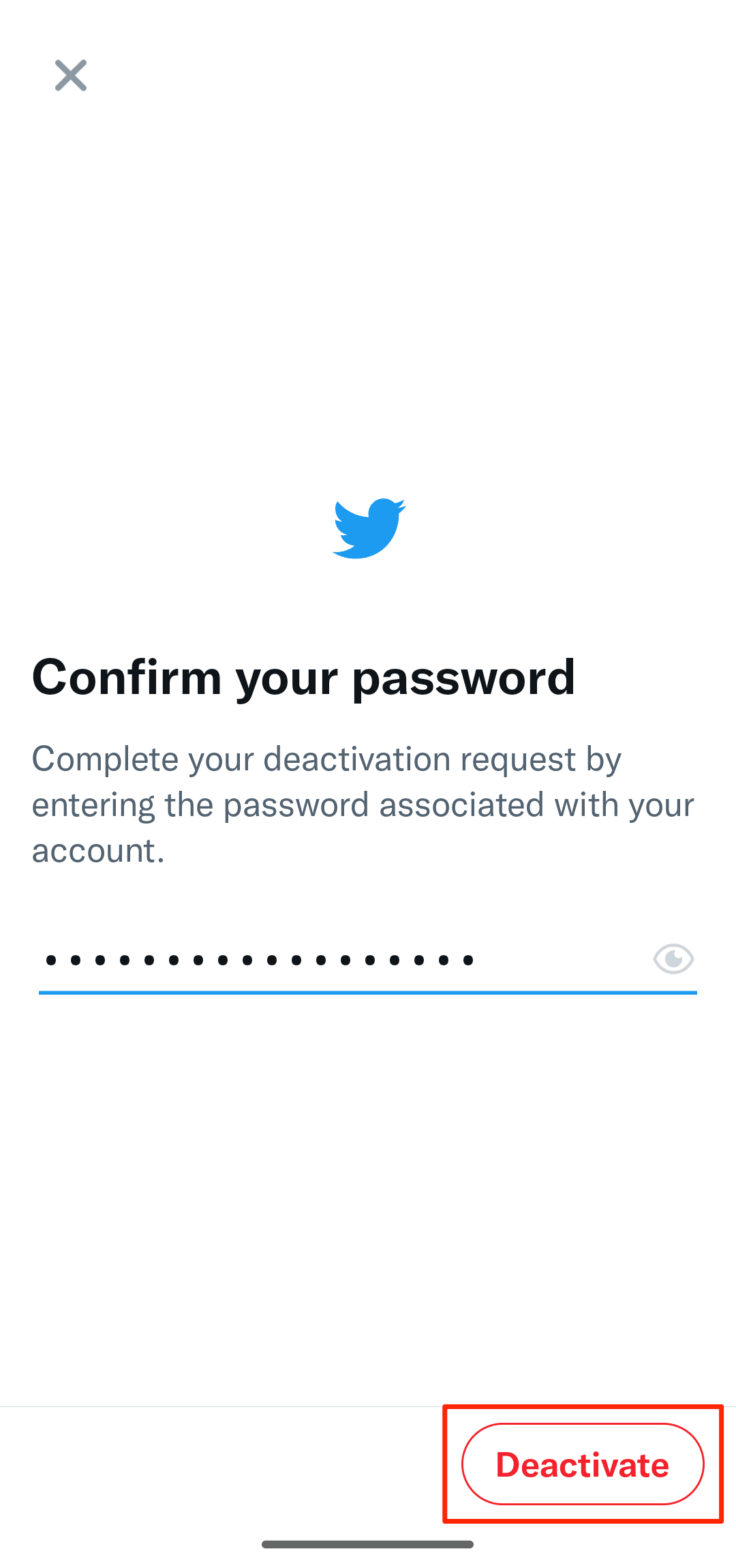 Στιγμιότυπο οθόνης του τελικού κουμπιού Απενεργοποίηση στο Twitter για Android 
