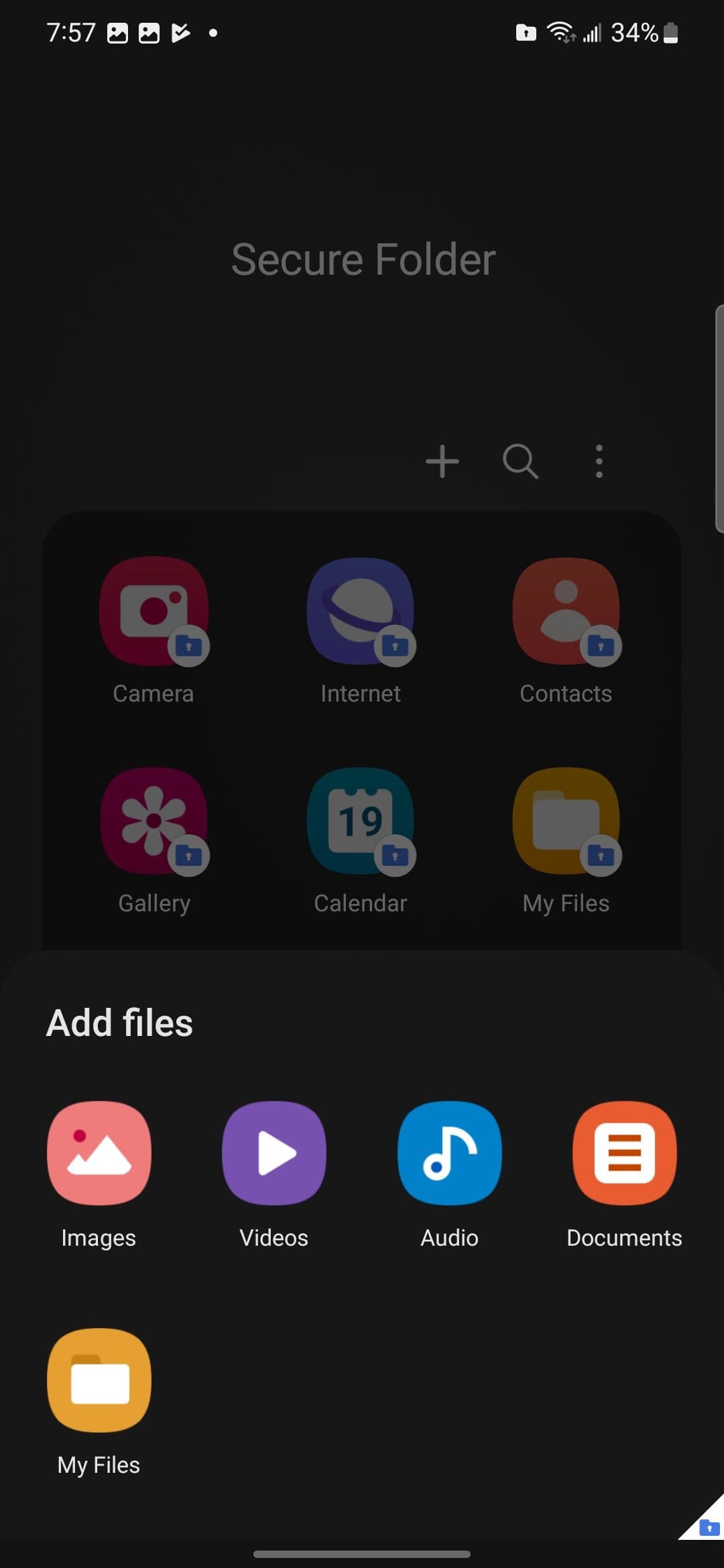 Ο επιλογέας τύπου αρχείου κατά την προσθήκη αρχείων στον Ασφαλή φάκελο
