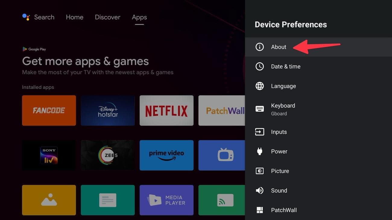 Σχετικά με το μενού στο Android TV