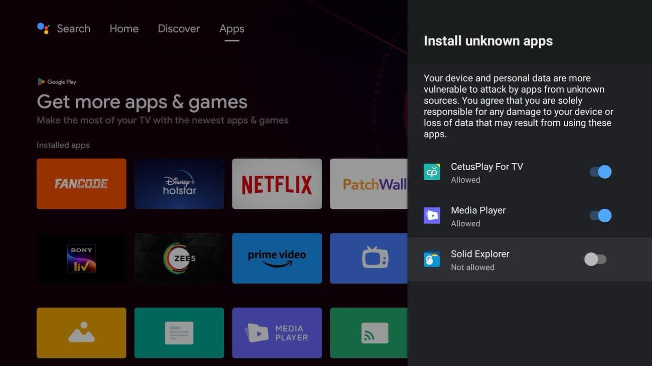 Να επιτρέπεται η εγκατάσταση εφαρμογών στο Android TV