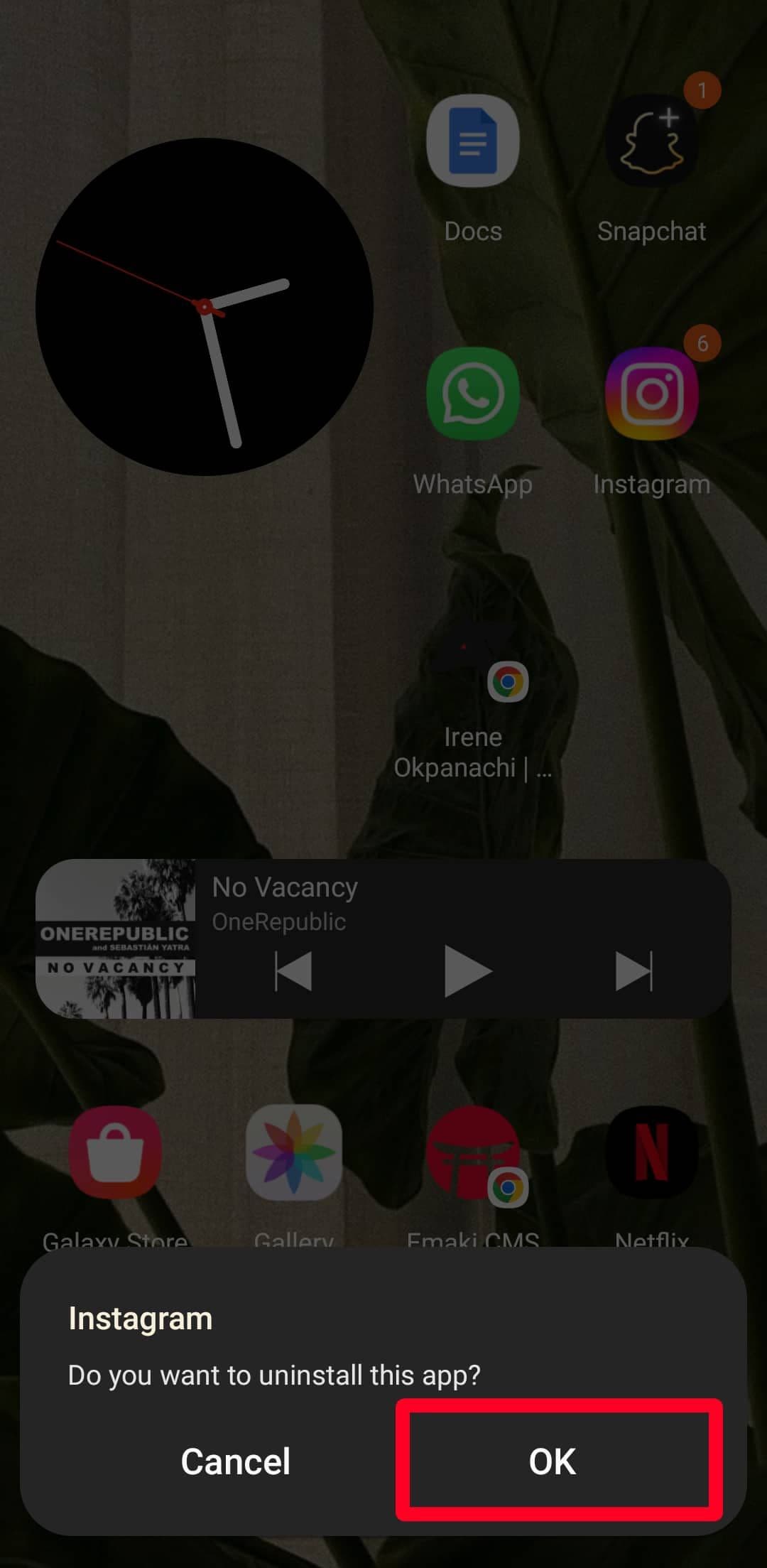 Confirming an app's uninstallation on Android