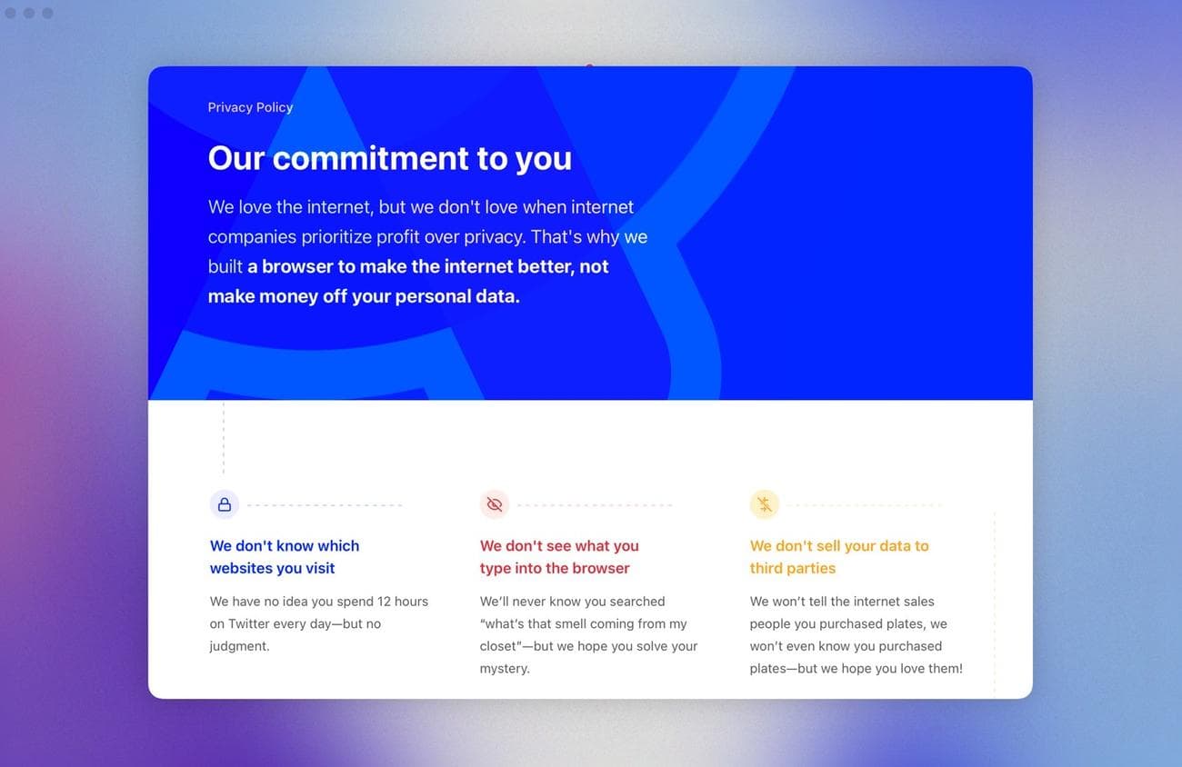 Το Arc δεν θα σας παρακολουθεί, δεν θα συλλέγει δεδομένα ή δεν θα πουλά τα εν λόγω δεδομένα σε άλλους.