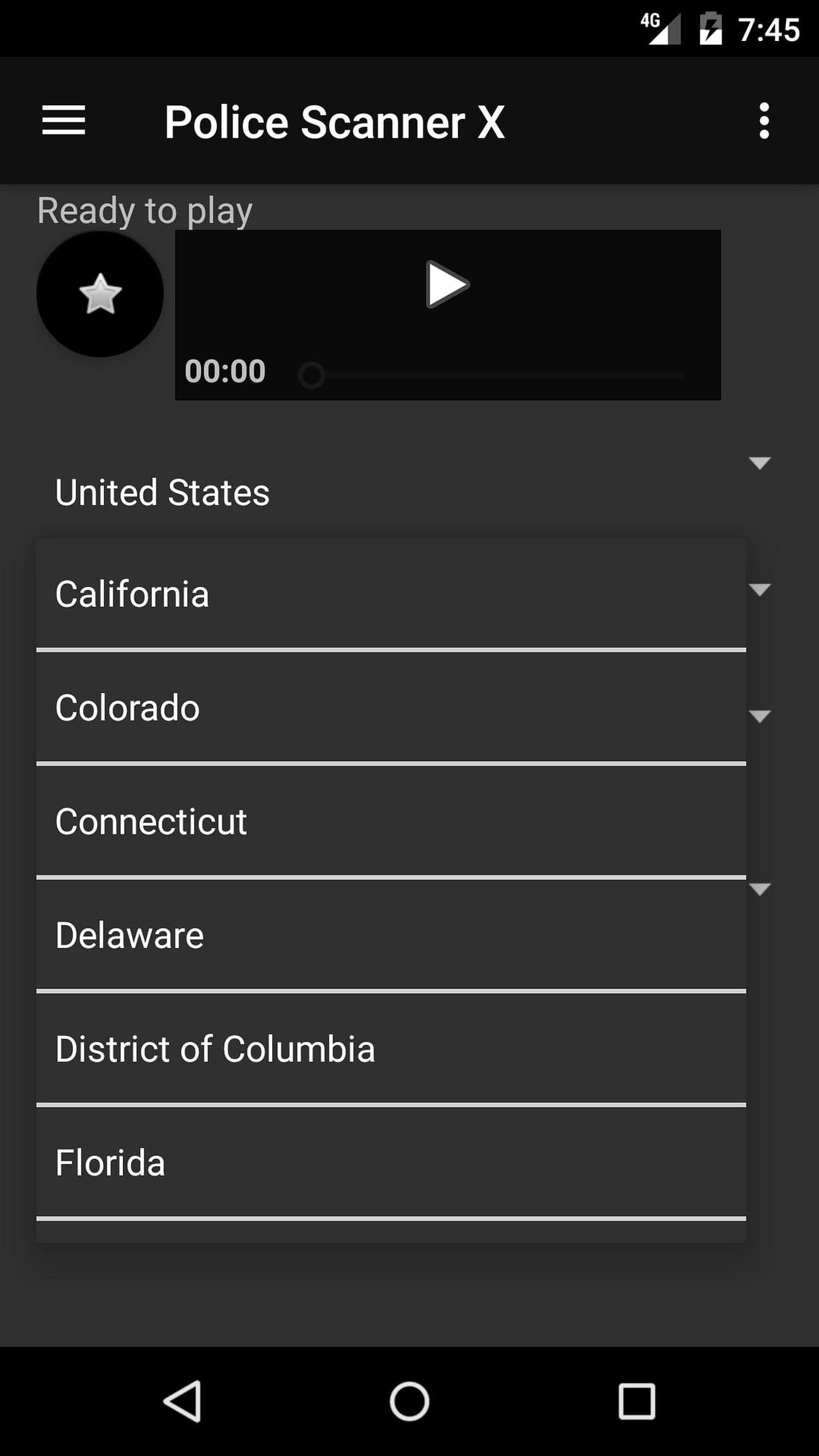 Στιγμιότυπο οθόνης του αρχικού μενού Police Scanner X