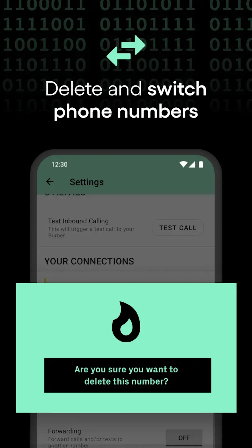 Απεικόνιση διαγραφής και εναλλαγής αριθμών στην εφαρμογή Burner για κινητά