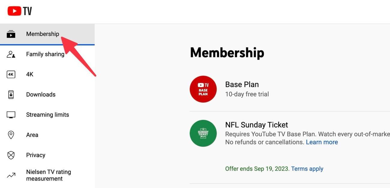 YouTube TV membership