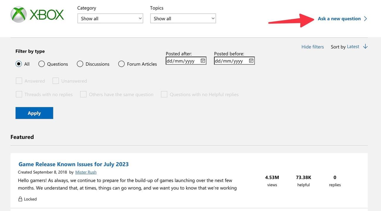 κάντε μια ερώτηση στα φόρουμ του Xbox