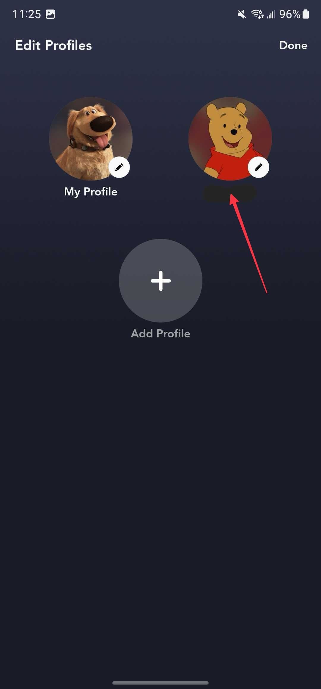 Επιλογή του προφίλ προς διαγραφή στην εφαρμογή Disney+ Android