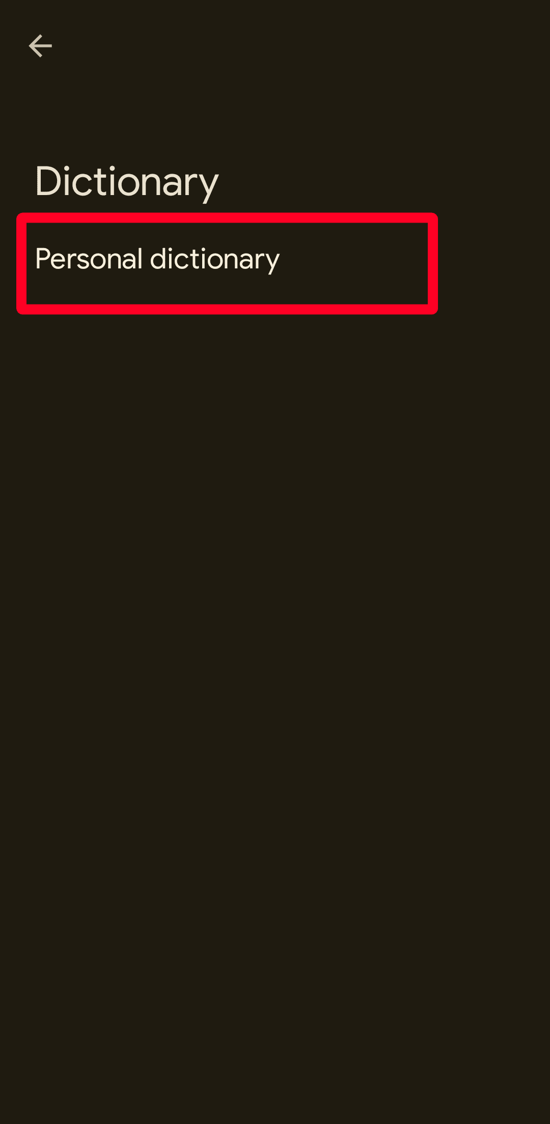 Μενού λεξικού στις ρυθμίσεις του Gboard
