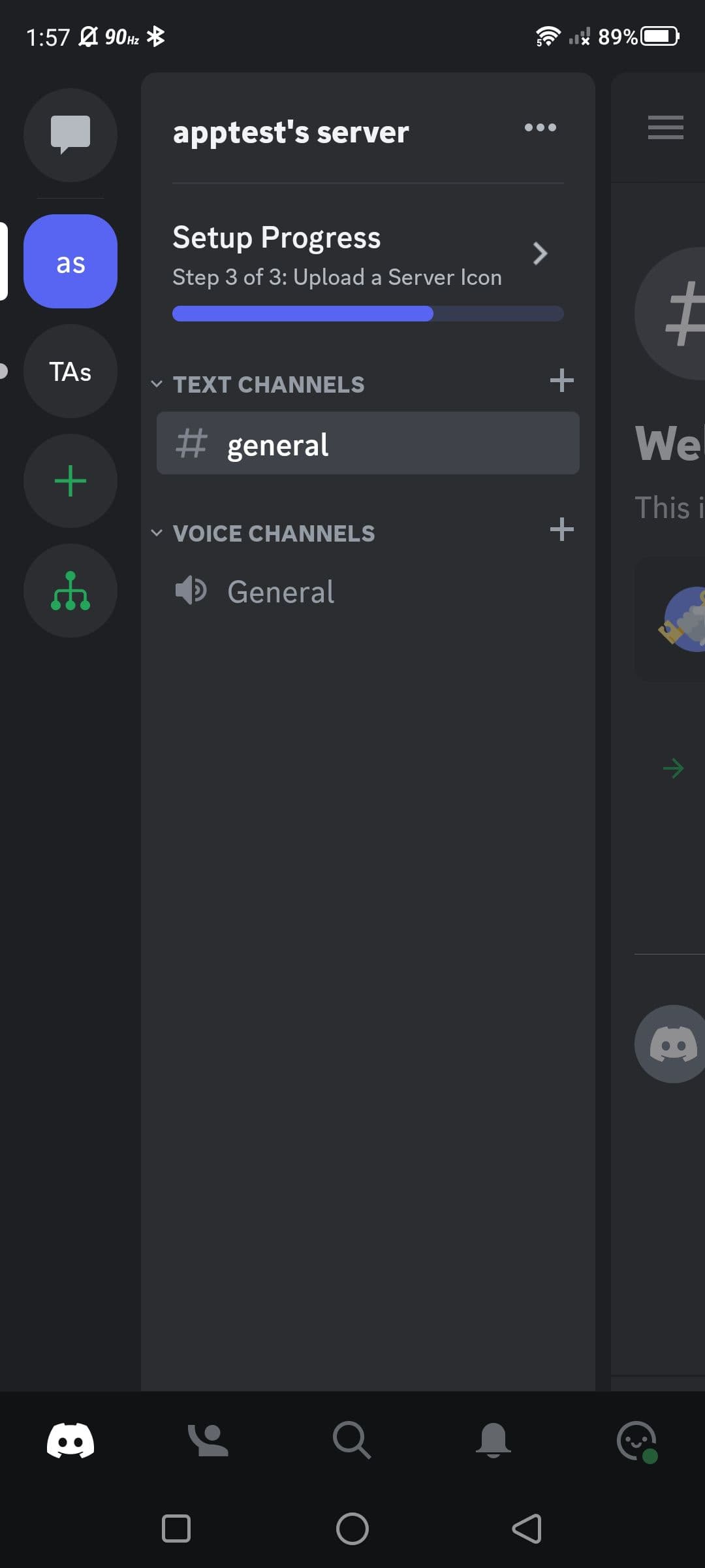 Εμφανιζόμενη σελίδα για έναν συνδεδεμένο χρήστη στην εφαρμογή Discord για κινητά