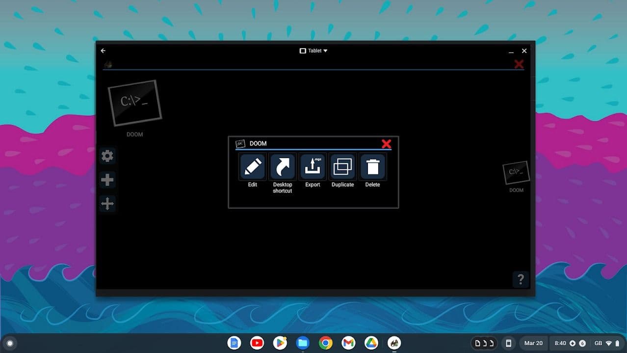 παράθυρο chromebook σε φόντο μπλε ροζ και σκούρο μπλε