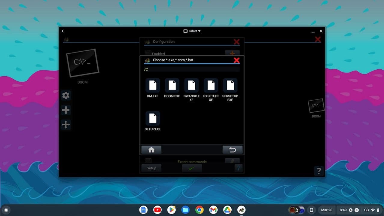 Παράθυρο επιλογής αρχείων chromebook πάνω σε μπλε ροζ και σκούρο μπλε φόντο