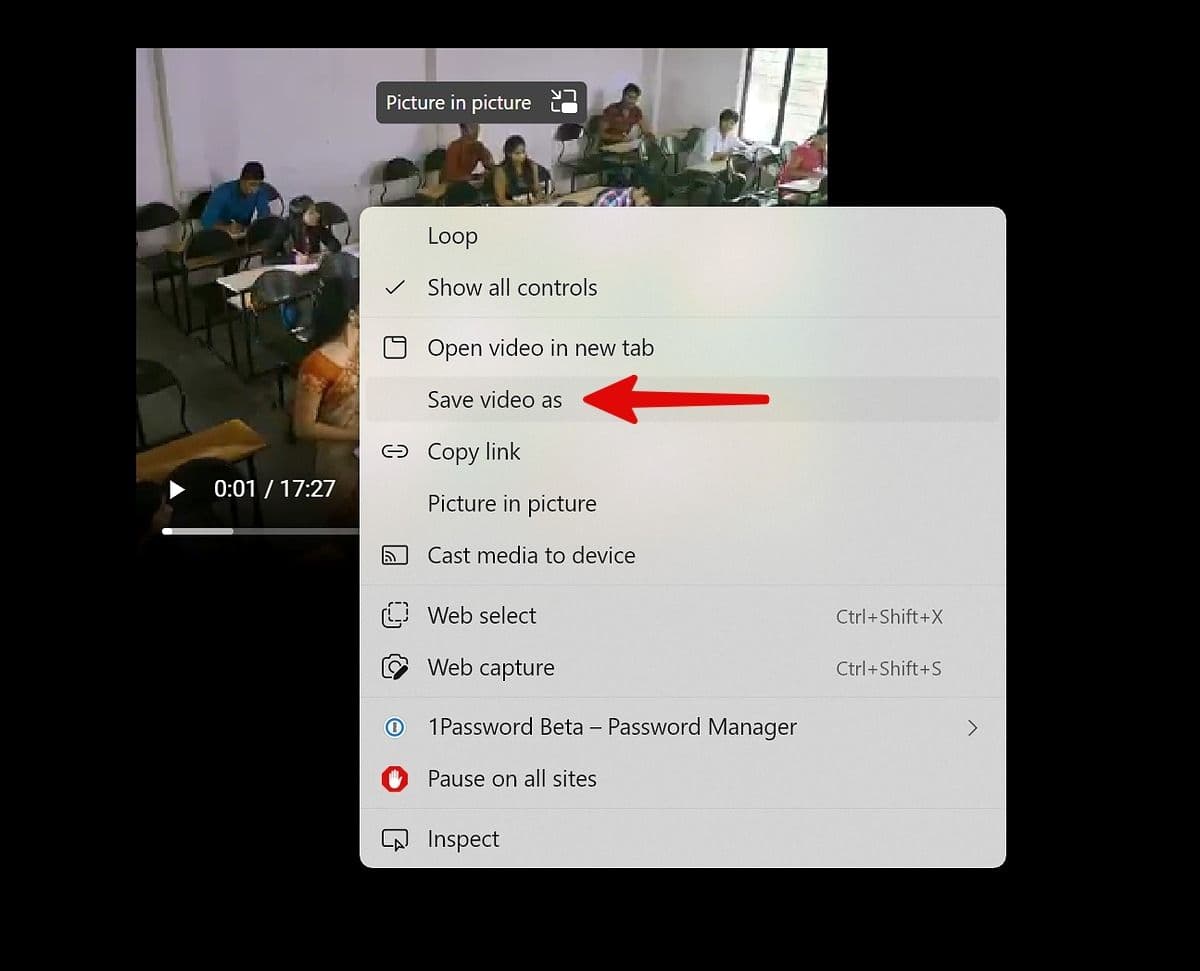Κάντε δεξί κλικ στιγμιότυπο οθόνης μενού που εμφανίζει την επιλογή Αποθήκευση βίντεο ως