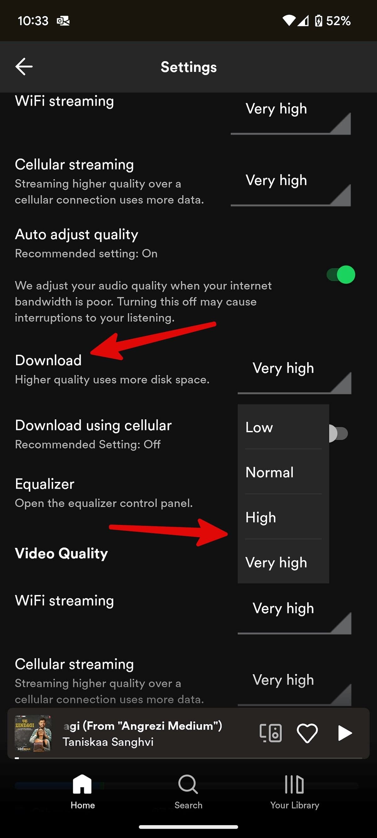Αλλάξτε την ποιότητα λήψης του spotify στο Android