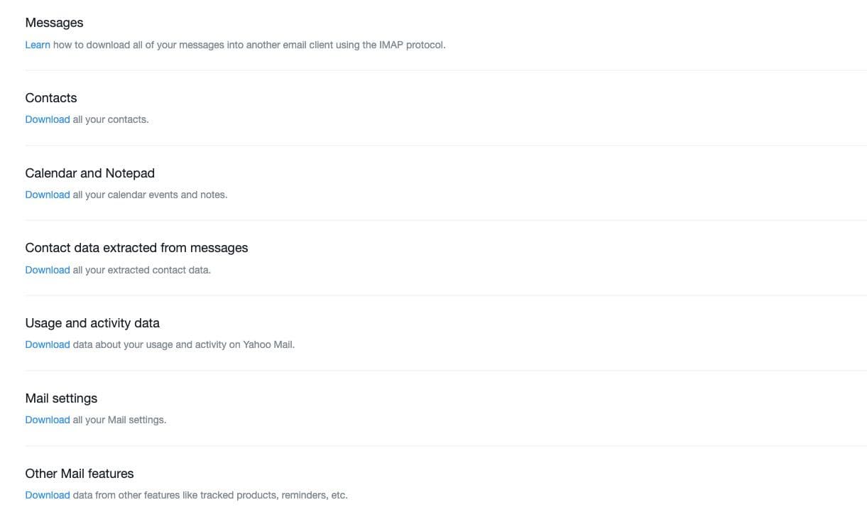 Στιγμιότυπο οθόνης της σελίδας δεδομένων λήψης Yahoo
