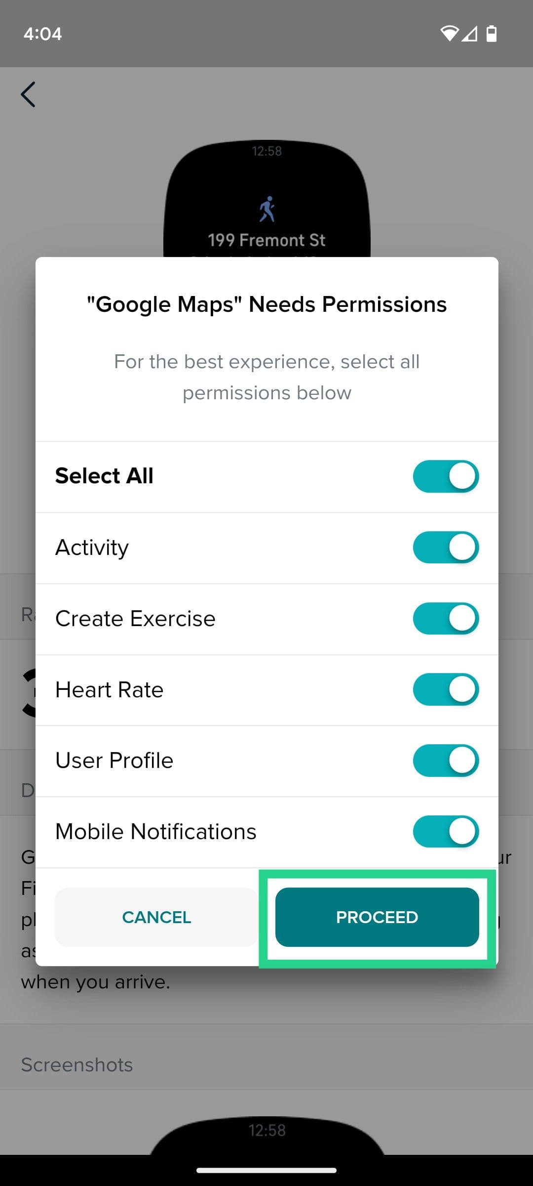 Επιλέξτε Συνέχεια για να δώσετε στους Χάρτες Google άδεια για λειτουργίες