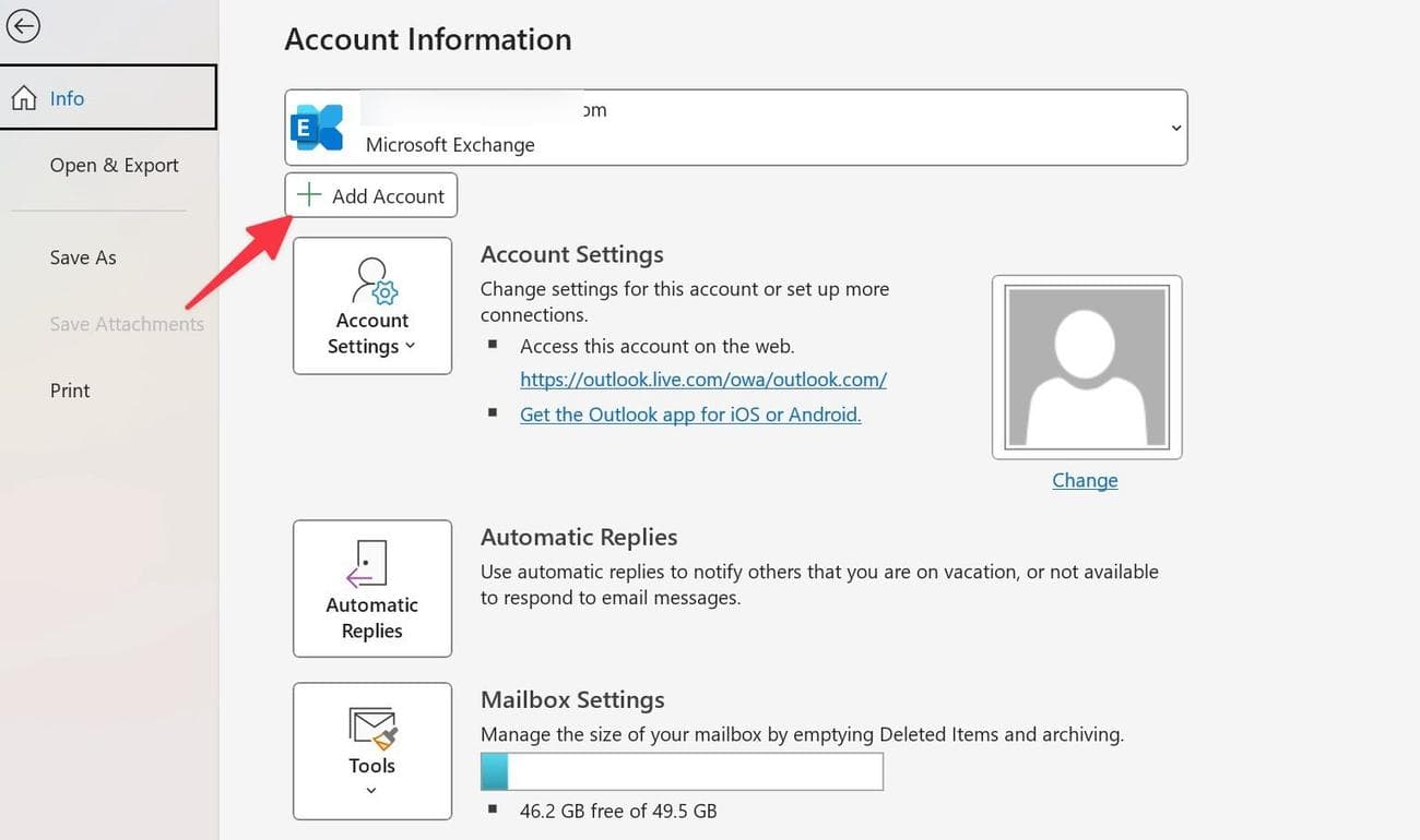 προσθήκη λογαριασμού στο Outlook