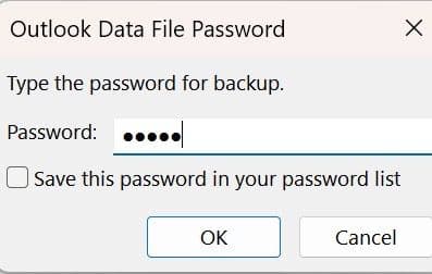 κωδικός πρόσβασης αρχείου δεδομένων του outlook