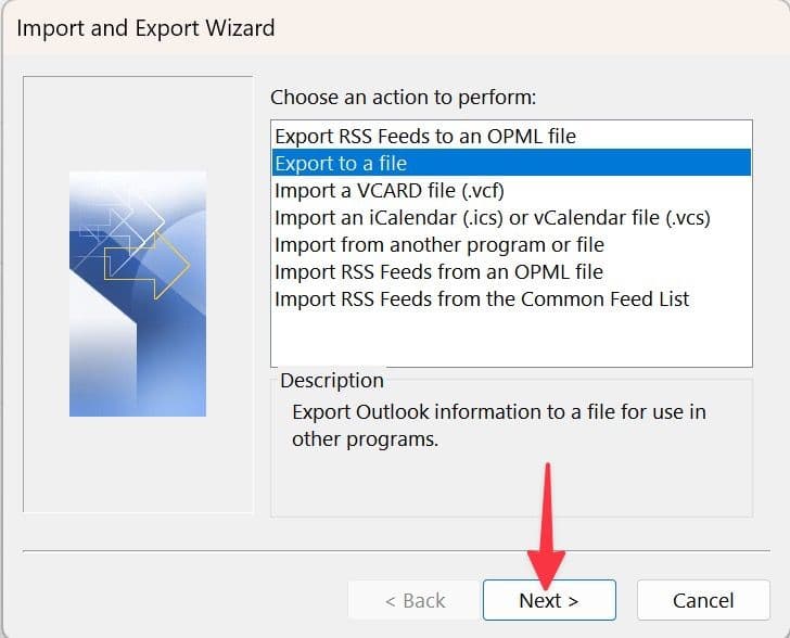 Εξαγωγή αρχείου στο Outlook