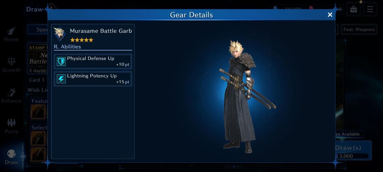 Προεπισκόπηση της στολής που αποκτήθηκε από την gacha Murasame Battle Garb στο Final Fantasy VII: Ever Crisis