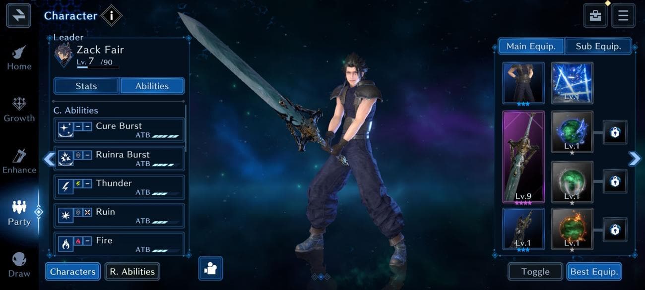 Προεπισκόπηση του μενού κουλοχέρηδων και εξοπλισμού Final Fantasy VII: Ever Crisis Materia