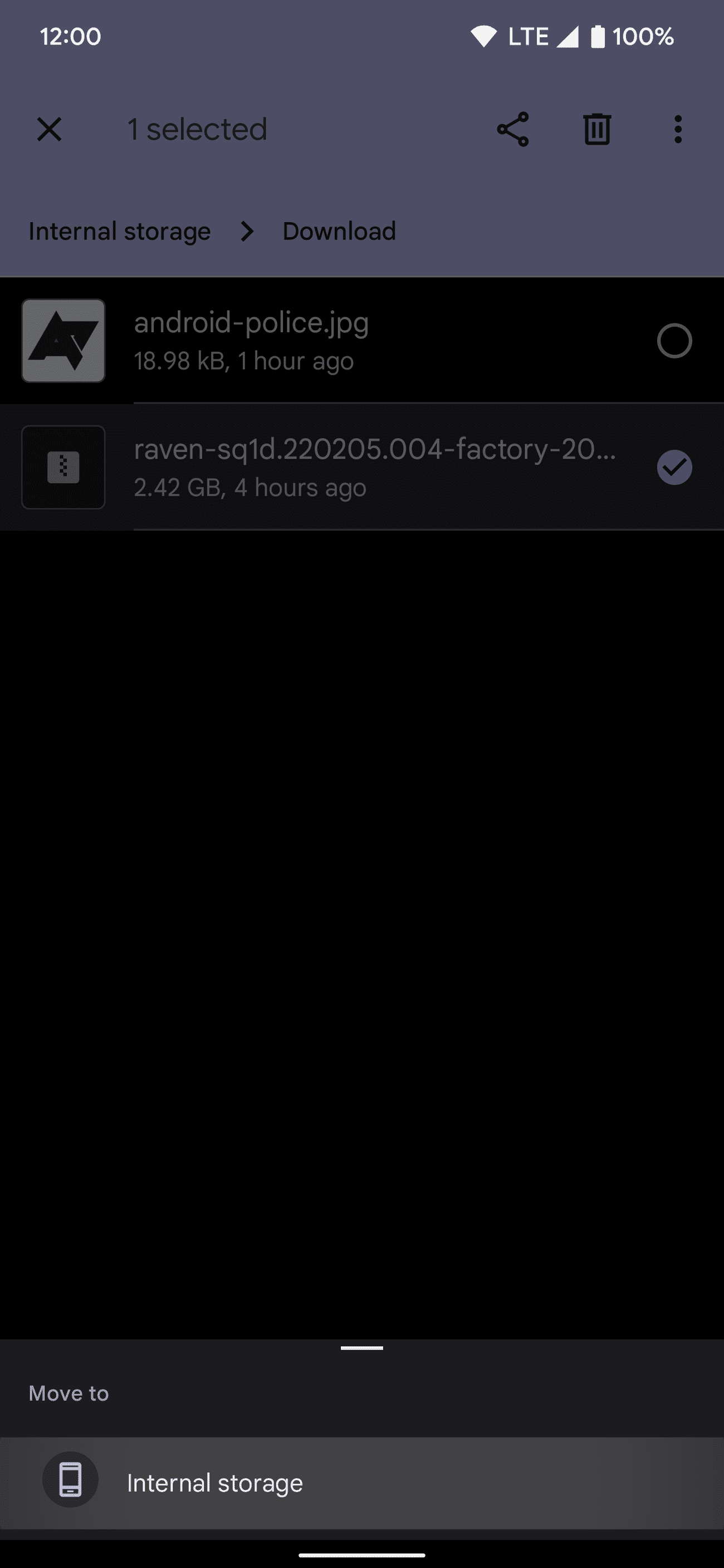 Η εφαρμογή Files by Google στο Android εμφανίζει την επιλογή Μετακίνηση σε για τον εσωτερικό χώρο αποθήκευσης της συσκευής